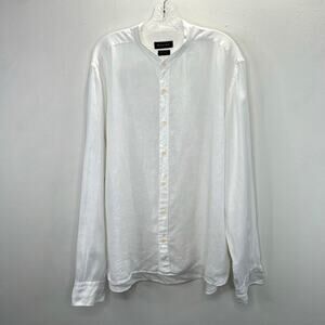 Massimo Dutti Linen Button Up Shirt XXL Men White Long Sleeve Stand Collar